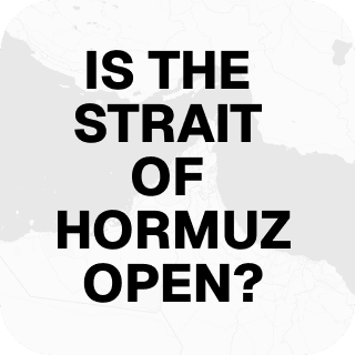 App icon reading “Is the Strait of Hormuz open?” over a pale map